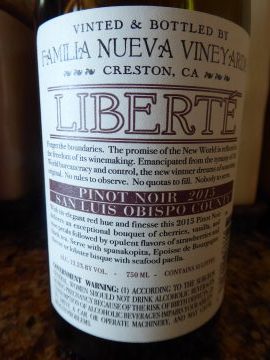 Pinot Noir Liberté 2015, Familia Nueva Vineyard