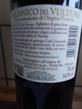 Gesualdo da Venosa Aglianico Del Vulture 2013, Cantina di Venosa