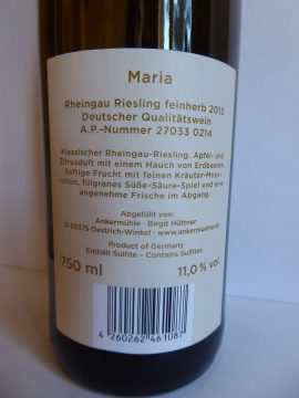 Riesling Maria 2013, Ankermühle, Rheingau